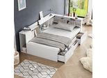 Letto Per Bambini Abrihome 90 X 200 Cm Con Cassetti, Libreria E Armadio, Rete Con Contenitore, Letto Singolo, Bianco