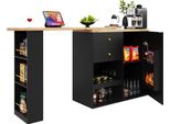 Abrihome Tavolo Da Bar Girevole A 360° Tavolo Da Sala Da Pranzo, Tavolo Da Bar Con 2 Cassetti E Armadietto, Nero