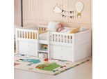 Letto A Castello Per Bambini Flieks 90X200Cm Con 4 Cassetti, Letto A Soppalco Basso Con Scale, Letto A Castello Con Protezione Anticaduta, Letto In Legno Letto Singolo Bianco