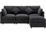Abrihome Divano Angolare A L Divano A 3 Posti-216X161X81 Cm Con Poggiapiedi E 4 Cuscini, Ciniglia, Grigio