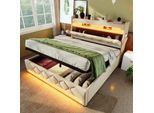 Letto Imbottito Flieks 160X200Cm Con Usb & Type-C, Letto A Molle Idrauliche Con Led, Letto Matrimoniale In Legno Con Testiera Contenitore, Biancheria