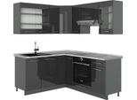Vicco Cucina Angolare Completa Fame-Line, 190 X 60 Cm , Pl Marmo, Antracite Lucido/Antracite