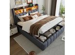 Letto Imbottito Flieks 180X200Cm Con Usb &Type-C, Letto A Molle Insacchettate Letto Contenitore Con Led E Testata Contenitore, Letto Matrimoniale Letto Per Ragazzi, Biancheria, Grigio