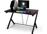 Scrivania Da Gioco Costway, Scrivania Con Rivestimento In Fibra Di Carbonio, Scrivania Ergonomica Per Pc, Scrivania Per Gamer Per Giocare, Lavorare E Studiare, Nera