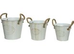 Vaso Da Fiori / Secchio Da Fioriera In Metallo 13-17Cm Bianco Set Di 3