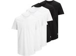 T-Shirt Jack&Jones Da Uomo, Confezione Da 5 - Jjenoa, Manica Corta, Collo Tondo, Cotone, Monocolore Bianco/Nero Xl
