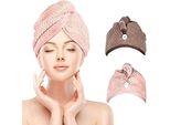 Turbante Per Capelli, Asciugamano Per Asciugare I Capelli A Turbante 2 Pezzi Con Bottone, Foulard Per Capelli Lunghi, Asciugamano In Microfibra Ad Asciugatura Rapida