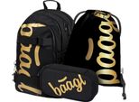 Baagl Set Zaino Scuola Ragazzi 3 Pezzi, Zaino Scuola Dalla 3A Elementare, Cartella Scuola Primaria Con Tracolla, Zaino Scuola Ergonomico (Skate Gold)