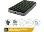 Letto Gonfiabile Intex - 1 Persona - 99 X 191 X 25 Cm - Verde + Pompa Elettrica Intex - 650 Litri/Min + Lenzuolo Antracite + Cuscino + Federe Molton 2 In 1 + Kit Di Riparazione