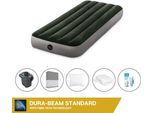 Letto Ad Aria Intex - 1 Persona - 76 X 191 X 25 Cm - Verde + Pompa Elettrica Intex - 650 Litri/Min + Lenzuola Antracite + Cuscino + Federe Molton 2 In 1 + Set Di Riparazione