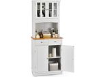 Costway Mobiletto Da Cucina 170 Cm, Mobile Alto Con 2 Cassetti E Ripiani Regolabili, Buffet Da Cucina Free-Standing In Legno Bianco