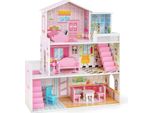 Casa Delle Bambole In Legno Costway, Casa Delle Bambole Con 3 Piani, 10 Mobili E 5 Stanze, Casa Dei Sogni Per Bambine, Villa Delle Bambole Giocattolo Per Bambini A Partire Dai 3 Anni Di Età