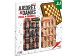 Cayro - Scacchi E Dama - + 5 Anni - Tavola Di Legno - Classico Gioco Da Tavolo Doppio - Con 48 Pezzi In 2 Colori - 2 Giocatori Cayro