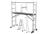 Ponteggio Da Lavoro Tolletour, Scala Multifunzionale 4 In 1 In Alluminio 6+6 Gradini, Scala Mobile Multiuso Con Piattaforma E 2 Ruote, Piattaforma Di Lavoro, Caricabile Fino A 150 Kg, Argento
