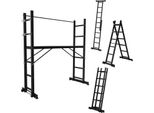 Trabattello Da Lavoro Clanmacy, Scala Multifunzionale 4 In 1 In Alluminio 6+6 Gradini, Scala Mobile Multiuso Con Piattaforma E 2 Ruote, Portata Fino A 150 Kg, Nero