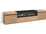 Mobile Tv Soggiorno, 200X35X45Cm, Per Tv Fino A 80", Camino Elettrico, Rovere"