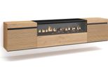 Mobile Tv Soggiorno, 200X35X45Cm, Per Tv Fino A 80", Camino Elettrico, Da Appendere, Rovere"