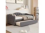Flieks Divano Letto Imbottito 90X200Cm Con Sottolavello, Letto Giovanile Letto Singolo Con Rete A Doghe, Divano Letto Classico, Lino, Grigio