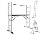 Ponteggio Da Lavoro Hengda, Scala Multifunzionale 4 In 1 In Alluminio 6+6 Gradini, Scala Mobile Multiuso Con Piattaforma E 2 Ruote, Piattaforma Di Lavoro, Caricabile Fino A 150 Kg, Argento