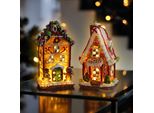 Set Di 2 Casette Di Pan Di Zenzero A Led In Poliresina - Ciascuna Di Circa 18 Cm - Casetta Di Pan Di Zenzero Illuminata