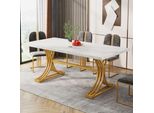 Tavolo Da Pranzo Tribesigns Per 4-6 Persone, 160 X 80 X 75 Cm Tavolo Da Cucina Moderno Con Piano In Finto Marmo Ed Eleganti Gambe In Metallo, Bianco