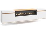 Mobile Tv Soggiorno, 200X35X45Cm, Per Tv Fino A 80", Camino Elettrico, Sospeso, Da Appendere, Bianco E Rovere Soft"