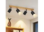 Zmh Faretto Da Soffitto 4 Fiamme Spot Da Soffitto Nero - Lampada Da Cucina Legno GU10 Faretto Da Parete 350° Rotante Faretto Da Cucina Vintage Spot Retro Industriale Per Soggiorno Camera Da Letto Corridoio (Senza Lampadine)