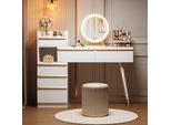 Flieks, Tavolo Da Toilette Con Cassettiera, Specchio Con Led, Cassettiera Per Il Trucco Con 6 Cassetti E Vani A Giorno, Tavolo Da Toilette Bianco