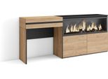 Tavolo Da Toeletta, 177X75X35Cm, Con Cassetto, Camino Elettrico Xxl, Rovere