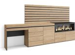 Tavolo Da Toeletta, 284X35X145Cm, Con Cassetto, Camino Elettrico Xxl, Cassettiera, Pannelli Decorativi, Rovere