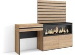 Tavolo Da Toeletta, 177X35X145Cm, Con Cassetto, Camino Elettrico Xxl, Pannelli Decorativi, Rovere