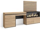 Tavolo Da Toeletta, 234X35X145Cm, Con Cassetto, Camino Elettrico Xxl, Cassettiera, Pannelli Decorativi, Rovere