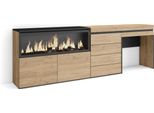 Tavolo Da Toeletta, 234X35X75Cm, Con Cassetto, Camino Elettrico Xxl, Cassettiera, Rovere