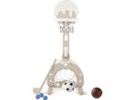 Costway Canestro Per Bambini, Centro Sportivo 4 In 1 Con Canestro, Porta Da Calcio, Golf E Gioco Del Lancio Degli Anelli, Set Sportivo Regolabile In Altezza Grigio
