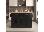 Flieks Carrello Da Cucina A Isola Con 2 Cassetti, Carrello Da Cucina Per Alimenti Con Piano Di Lavoro Estensibile, Carrello Da Cucina A 2 Ante, Nero