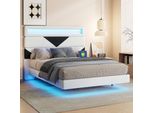 Letto Imbottito Fortuna Lai 140X190 Cm, Letto Galleggiante Con Led, Usb, Testata Regolabile, Velluto, Letto Matrimoniale Beige/Nero, A
