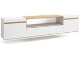 Mobile Tv Soggiorno, 200X35X45Cm, Per Tv Fino A 80", Sospeso, Da Appendere, Bianco E Rovere Soft"