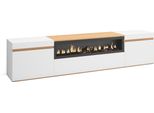 Mobile Tv Soggiorno, 200X35X45Cm, Per Tv Fino A 80", Camino Elettrico, Bianco E Rovere Soft"