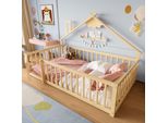 Letto Per Bambini Flieks 90X190Cm Con Protezione Anticaduta, Letto A Terra Letto Singolo Con Rete A Doghe, Letto Per Bambini Con Porta, Letto Classico Per Bambini