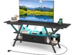 Porta Tv Costway, Pannello Basso Per Tv Da 65 Pollici, Consolle A 3 Livelli Con Luci Led, Prese Di Corrente, Vani Portaoggetti E Cassetto In Tessuto, Nero