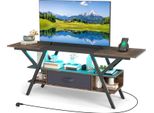 Porta Tv Costway, Pannello Basso Per Tv Da 65 Pollici, Consolle A 3 Livelli Con Luci Led, Prese Di Corrente, Vani Portaoggetti E Cassetto In Tessuto, Marrone