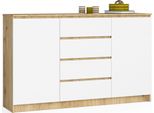 Akord Credenza 2 Ante 4 Cassetti Rovere Artigianale/Bianco 160X40X99 Cm