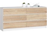 Akord Credenza 6 Cassetti Rovere Sonoma Bianco 160X40X77 Cm