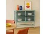 Credenza Moderna A 2 Ante Da 110 Cm In Metallo E Vetro Verde Salvia - Oviala Groovy