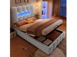 Letto Imbottito Idraulico Flieks 90X200Cm Con Led, Letto Per Bambini Letto Per Ragazzi Con Contenitore, Letto Contenitore Letto Singolo Con Rete A Doghe, Velluto, Grigio