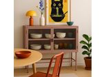 Credenza Moderna A 2 Ante Da 110 Cm In Metallo E Vetro Marrone - Oviala Groovy