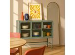 Credenza Moderna A 3 Ante Da 120 Cm In Metallo E Vetro Verde Salvia - Oviala Groovy