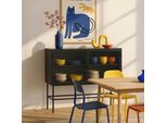 Credenza Moderna A 2 Ante Da 110 Cm In Metallo E Vetro Nero - Oviala Groovy