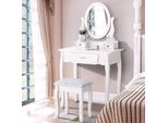 Comodino Con Sgabello, 1 Specchio, Specchio Girevole E 3 Cassetti, Bianco