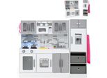 Cucina Per Bambini Costway Con 22 Accessori, Cucina Modulare Con Frigorifero E 2 Cestini In Tessuto, Funzione Acqua, Cucina In Legno Luminosa E Sonora Per Bambini 3+Grigio